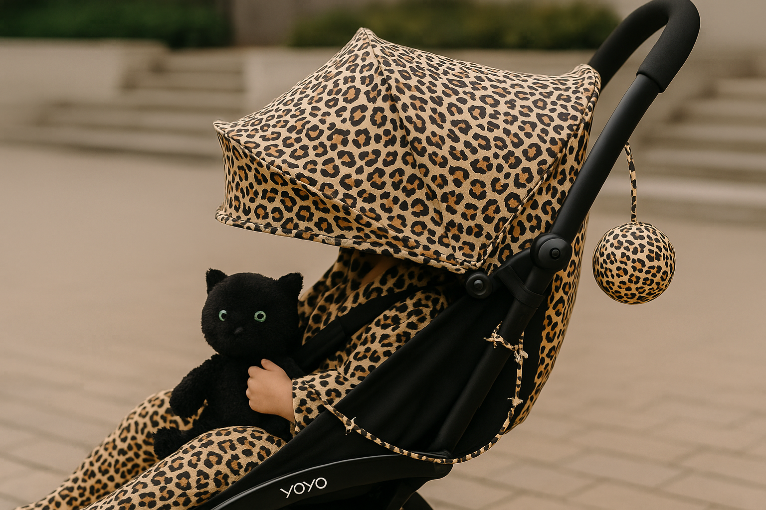 Accessoires pour poussette Yoyo Leopard Bimbambloom, laisse pour doudou et attache doudou en silicone et boite a tetines.